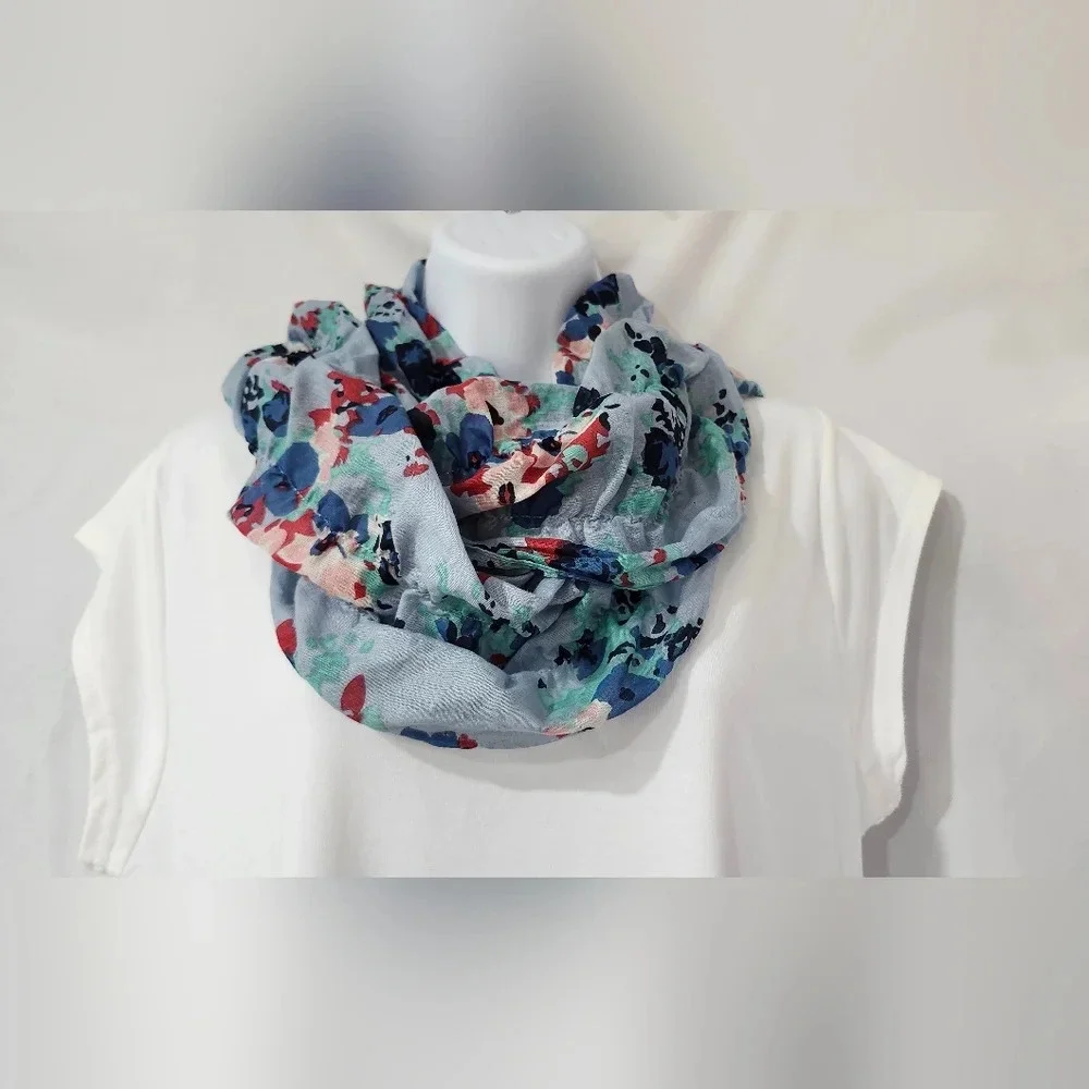 Light‎ Blue Cottage Girlhoodcore Feminine Ruched Floral Scarf